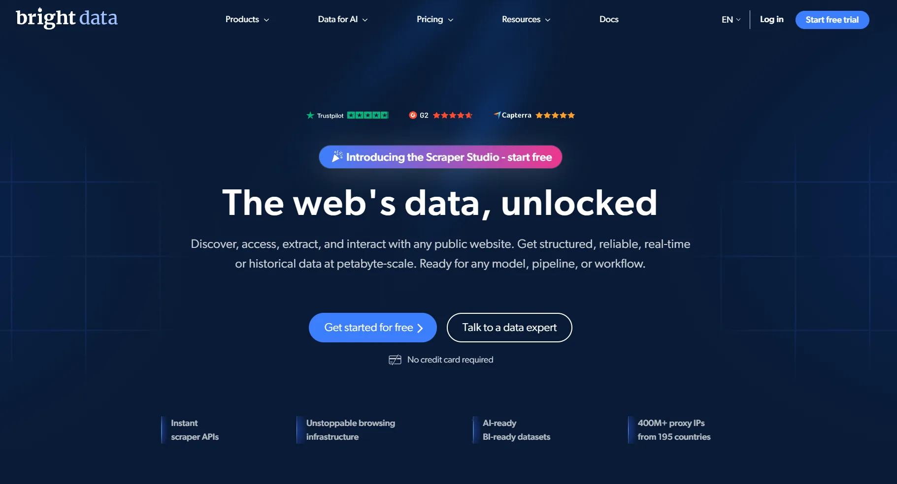 Bright Data proxy service homepage
