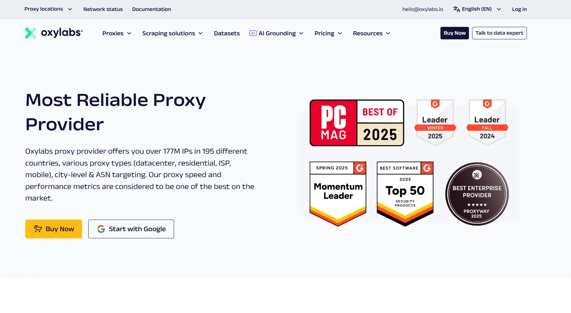 Oxylabs proxy provider homepage